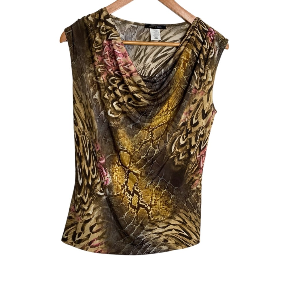 Jennie & Marlis Women's Y2K 90's Cowl Neck Snake Print Top Multicolor Size M
